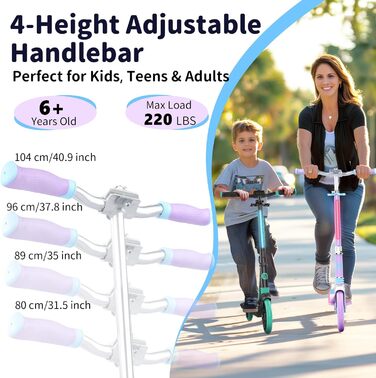 Самокат трюковий BELEEV з LED підсвіткою, регульованою висотою, колесами 200мм, ABEC-9, амортизацією та ременем для перенесення. Складний міський самокат для дітей від 6 років, підлітків та дорослих.