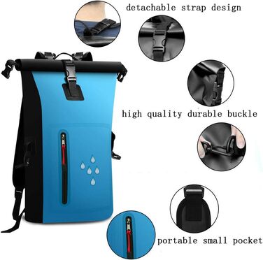 SCHITEC Водонепроникний рюкзак Dry Bags 25L з рол-топ закриттям для подорожей, каякінгу, рафтингу, риболовлі, кемпінгу та пляжу (Блакитний)