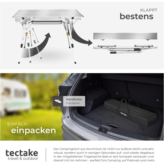 Складаний туристичний стіл Tectake® 90 x 52 см, алюміній, сірий (сільвер)