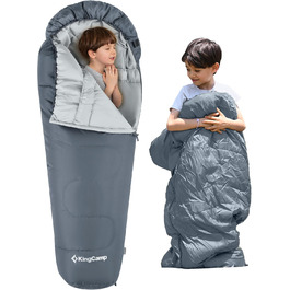 Сплячий мішок KingCamp для дітей та дорослих, 3-4 сезони, двошаровий, теплий, сірий, для кемпінгу та походів, 165x70x45 см