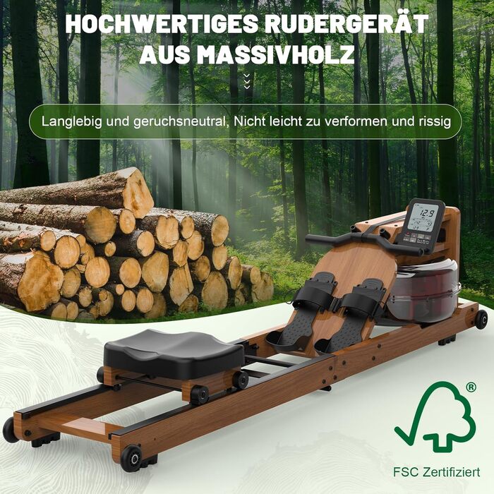 Гребний тренажер Kitopa RW719-50 з водою, для дому, з Bluetooth, Kinomap (30 днів)