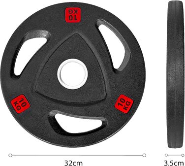 Гумові олімпійські диски wuuhoo Ray 50 мм з ручками, сталевий сердечник, 2 x 10 кг, для штанги, чорні, для домашнього фітнесу