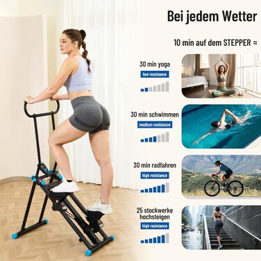 Вертикальний тренажер HXD-ERGO для кардіотренувань, степер з LCD-дисплеєм, регульовані ручки, складний, для дому та фітнес-клубу (Чорно-синій)