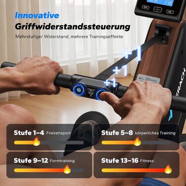 Гребний тренажер MERACH для дому, складаний, магнітний, тихий, з додатком, подовжені направляючі, електричне налаштування (самостійно)