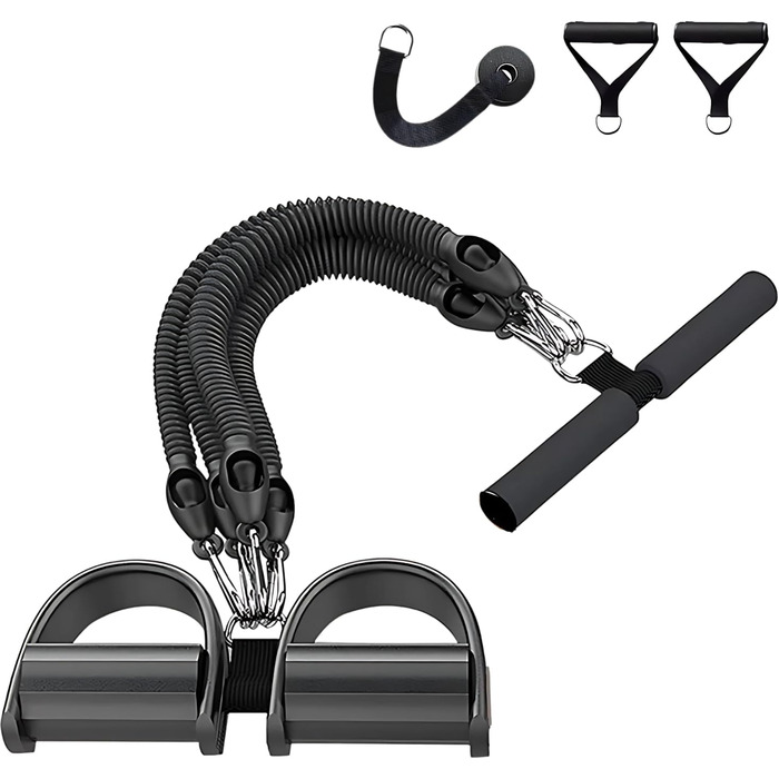 Набір еластичних стрічок FUNFLEX 45 кг для фітнесу: тренажер для пресу з ручками, фіксатором для ніг та дверним кріпленням. Система стрічок опору для дому, залу, м'язового та силового тренування. Чорний, 9 шт.