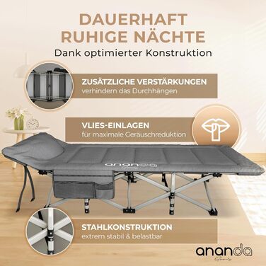 Розкладне ліжко Ananda Goods® для кемпінгу та гостей з матрацом – 190x70 см, карпове ліжко, туристичне ліжко, ліжко з бавовняно-льоновій матрац та простирадлом