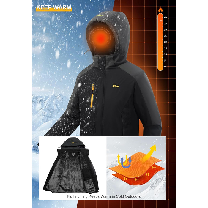 Зимова куртка Ibin для чоловіків: тепла, функціональна, водонепроникна, дихаюча. Ідеальна для катання на сноуборді, походів та активного відпочинку на природі. Розмір L, чорно-сіра.