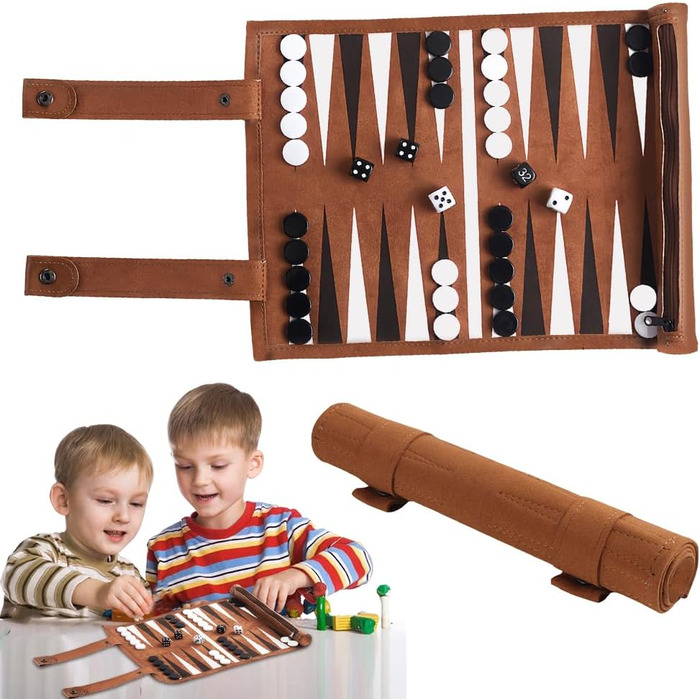 Набір для гри в нарди SGIOO з натуральної шкіри, мікрофібри, з шахами, кубиками та ігровим полем для подорожей, кемпінгу та відпочинку (35.5 * 26 см)