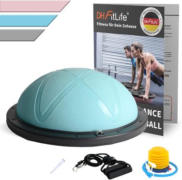 Балансувальний напівм'яч DH FitLife Balance Ball 60 см, до 200 кг, з насосом і 2 фітнес-стрічками, синій – баланс борд для йоги та фітнесу