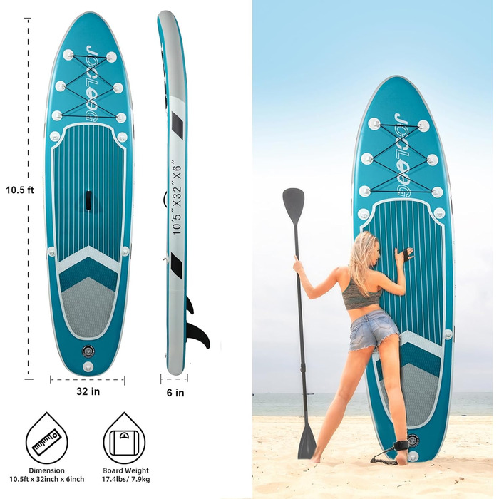 Надувний SUP Board JOOLOOG Stand Up Paddle Board (сапборд) для дорослих та підлітків, 300 кг, 10'2/10'5, 320 x 81 x 15 см (з сидінням 315 x 80 x 15 см)