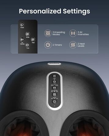 Масажер для ніг RENPHO з підігрівом, Shiatsu масажер для ніг при фасціїті, подарунок на Різдво, бездротове керування, голосове керування (Новинка), чорний