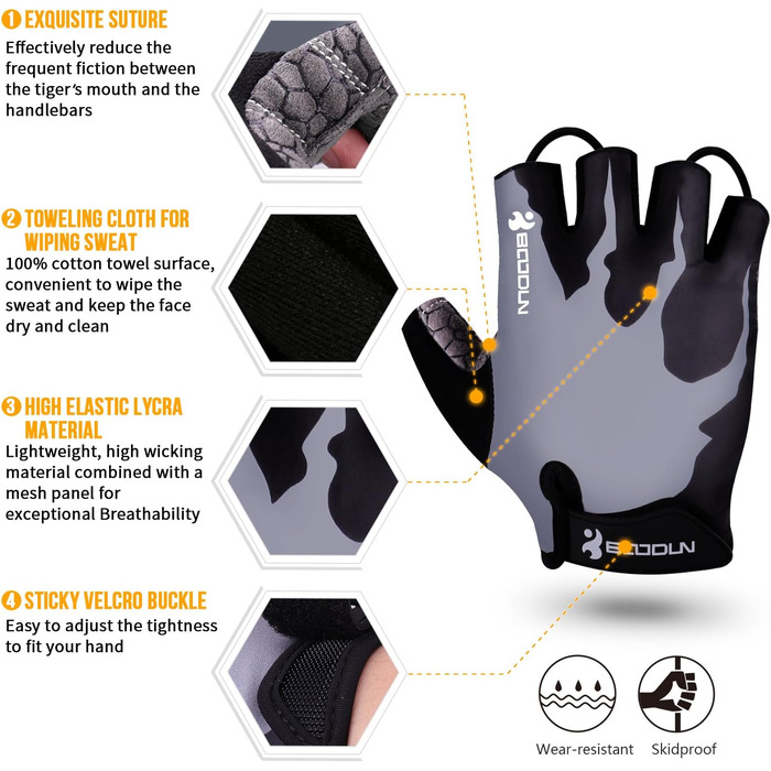 Перчатки велосипедні без пальців для фітнесу, дихаючі, з антиковзаючим покриттям та амортизацією, для MTB, фітнесу, чоловічі та жіночі, сірі (M)