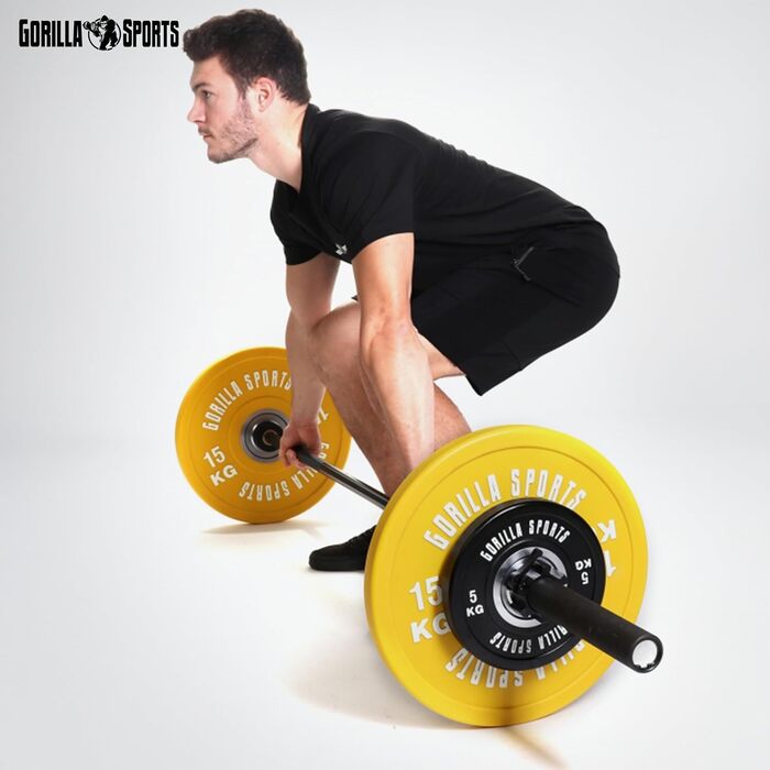 Бамперні диски GORILLA SPORTS 50 мм, 5-25 кг, гумовані, чавун, для штанги, олімпійські гирі