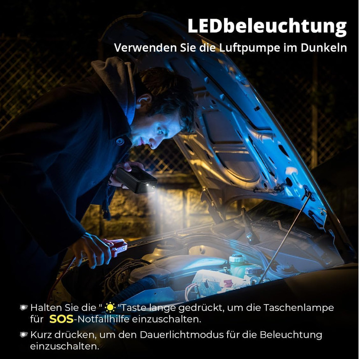 Електричний насос Oasser 150 PSI для велосипеда, авто, м'яча, кемпінгу з LED-ліхтариком