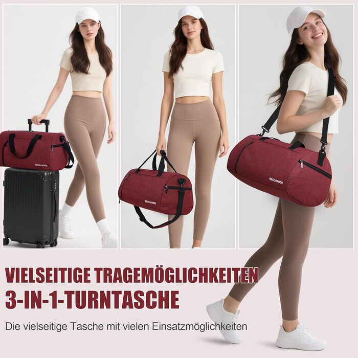 Спортивна сумка 25L для жінок та чоловіків з відділенням для взуття та мокрих речей, водонепроникна, для подорожей, спортзалу, плавання, червона