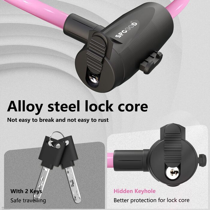 Замок для велосипеда 120см/12мм, високий рівень захисту, кабельне spiralkabelschloss з 2 ключами, протиугінний замок для велосипеда, триколісного велосипеда, мотоцикла, скутера (Рожевий)