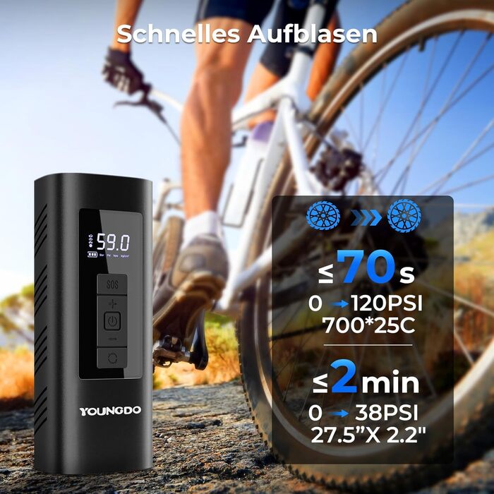 Електричний компресор-насос YOUNGDO 6000mAh, 150 PSI для велосипеда, авто, мотоцикла, м'ячів