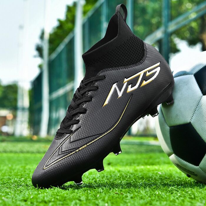 Чоловічі футбольні бутси для юніорів, бутси для тренувань High Top з шипами, професійні бутси для змагань, Outdoor спортивне взуття, Kunstrasen, унісекс (Чорний, 41 EU)