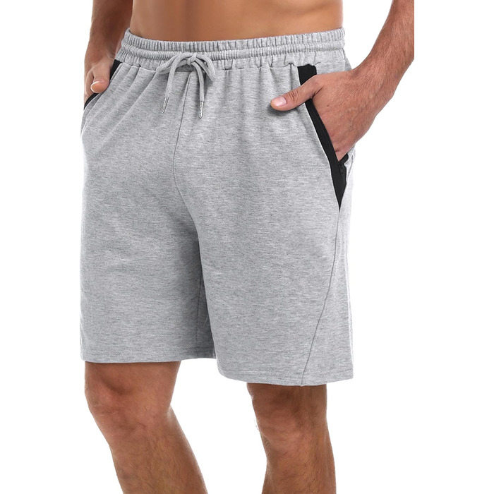 Чоловічі літні спортивні шорти Activewear з бавовни, легкі повсякденні шорти-джогери з кишенями на блискавці, сірі, розміри S-XXL