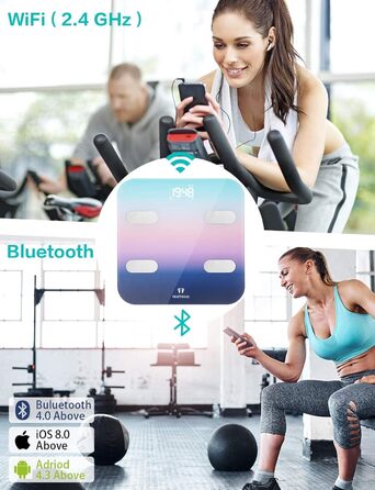 Bluetooth вага для вимірювання жиру, цифрова вага з 7 показниками, LED-дисплей, сумісна з iOS та Android, до 180 кг, модель 310 Regenbogen