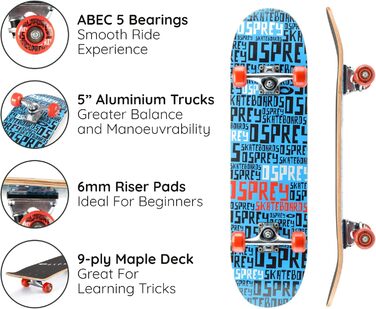 Скейтборд Osprey Absolute Anfänger Double Kick, кленовий дек, 78,7x20,3 см, синій