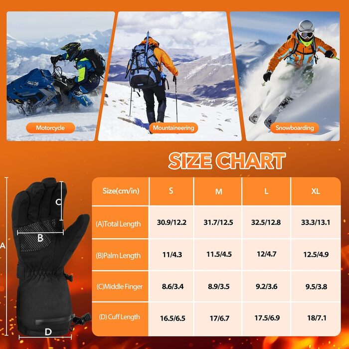 Гріючі рукавички для чоловіків та жінок, акумуляторні, 5V 5000mAh, 3 режими нагріву, для мотоцикла, велосипеда, походів, катання на лижах