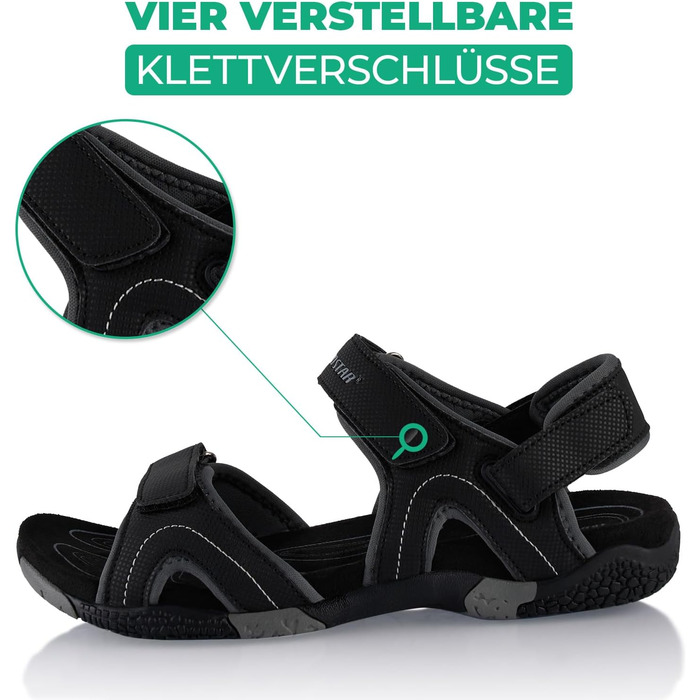 Трекінгові сандалії Fusskleidung для жінок та чоловіків, літні похідні взуття з міцною протекторною підошвою, чорні, розмір 38 EU