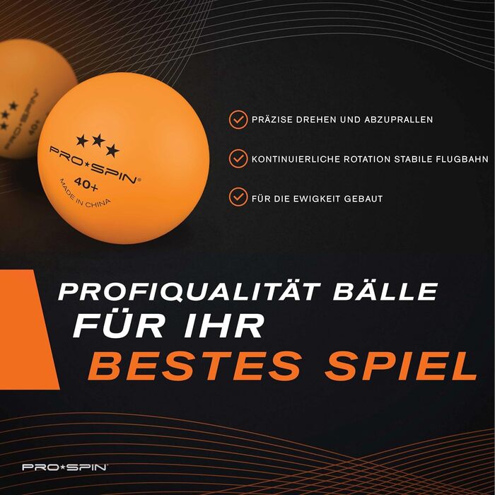PRO SPIN тенісні м'ячі для настільного тенісу, помаранчеві, 3 зірки, 40+, ABS, для тренувань і змагань, 60 шт.