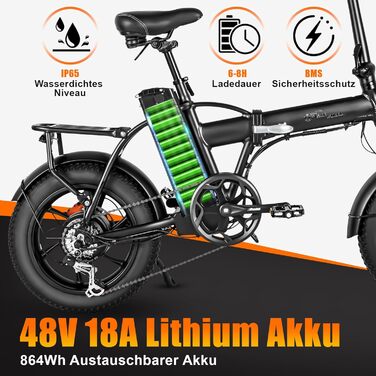 Електровелосипед Skivogr 16'' складаний для чоловіків і жінок, 48V/18Ah, фетбайк з 3.0'' шинами, 250W, 25 км/год, гідравлічні дискові гальма, кольоровий дисплей, 3 режими їзди