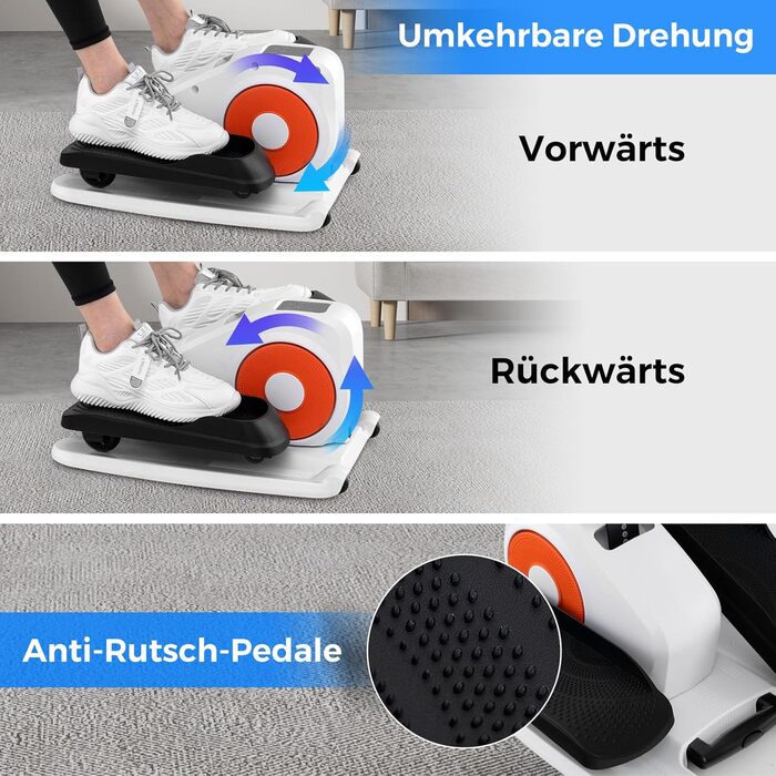 Міні еліптичний тренажер COSTWAY під стіл, електричний крос-тренажер з LED-дисплеєм та пультом дистанційного керування, кардіо-тренажер степер для дому, портативний педальний тренажер для дорослих та літніх людей (білий)