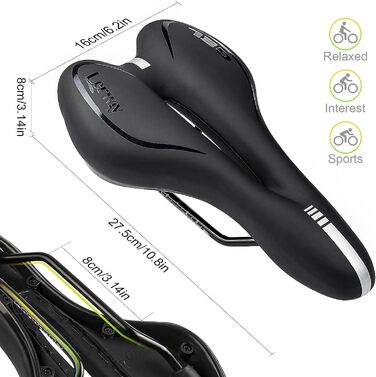 Велосипедне сідло LERWAY для MTB, шосе, BMX: чорне, зручне, з PU-шкіри, водонепроникне, з отвором, світловідбиваюче