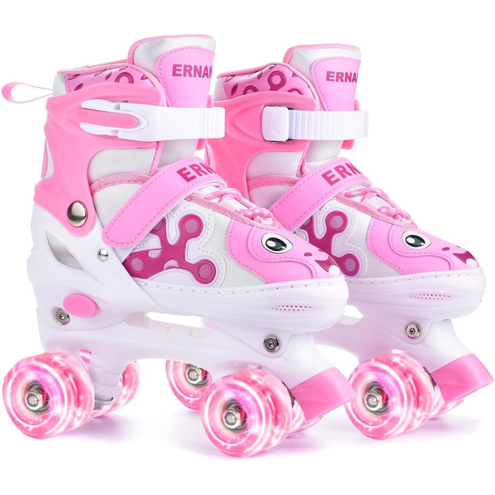 Роликові ковзани для дітей та дорослих ERAN з LED підсвічуванням. Комфортні ролики для початківців та підлітків. Ідеальний подарунок на Різдво та день народження (рожевий, розмір S)