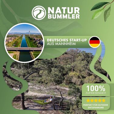 Гамак NATURBUMMLER® Outdoor з захистом для дерев [Tree Protec+] – 300x170 см, для 1-2 осіб – ультралегкий та вологостійкий – двошаровий гамак для кемпінгу, саду та відпочинку на природі (природний зелений колір)