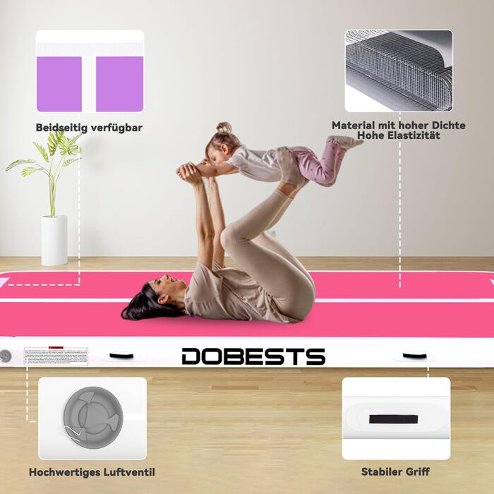 DOBESTS Airtrack Matte - Килимок для гімнастики та фітнесу, 600x100x20 см, рожевий та фіолетовий
