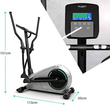 Еліптичний тренажер Bluefin Fitness CURV 2.0 для дому, крос-тренажер, компактний степпер з LCD-дисплеєм, Bluetooth, додатком для смартфона, чорний та сірий
