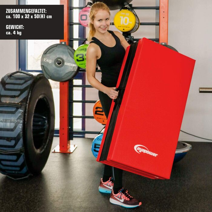 Складаний гімнастичний мат EYEPOWER 8 см, 200x100 см – м'який мат для дому, акробатики, йоги, спорту, дітей, з підвищеним захистом від падінь, для використання в приміщенні та на вулиці