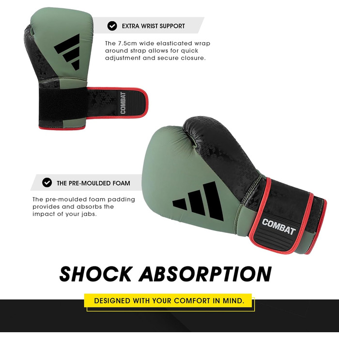 Боксерські рукавиці Adidas Combat 50 Black/Black Grün/Schwarz 10 унцій