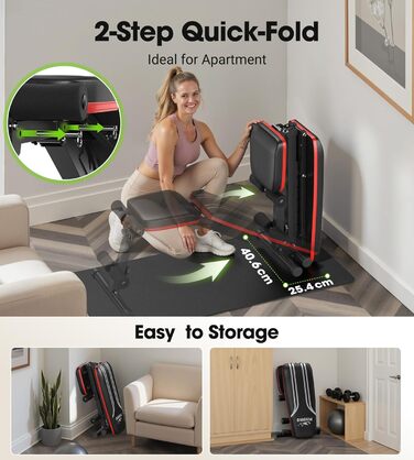 Тренувальна лава FLYBIRD багатофункціональна, 8 положень спинки/3 положення підніжки, вантажопідйомність 300-318 кг, складана, для дому, чорно-червона