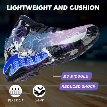 Баскетбольні кросівки для чоловіків, високі, спортивні, для прогулянок, Mesh, зручні, для бігу на вулиці, модні, легкі, Sneaker (39.5 EU, фіолетовий)