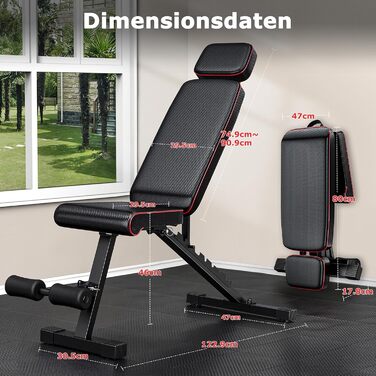 Складана лава для тренувань з регулюванням нахилу, 10 положень спинки, вантажопідйомність 363 кг, з фіксатором ніг для дому та спортзалу