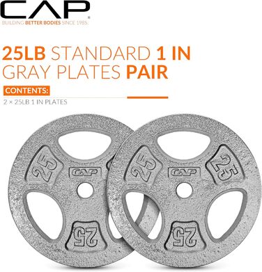 Стандартні диски для штанги CAP Barbell, 2,5 см, 11,3 кг, сірі, 2 шт.