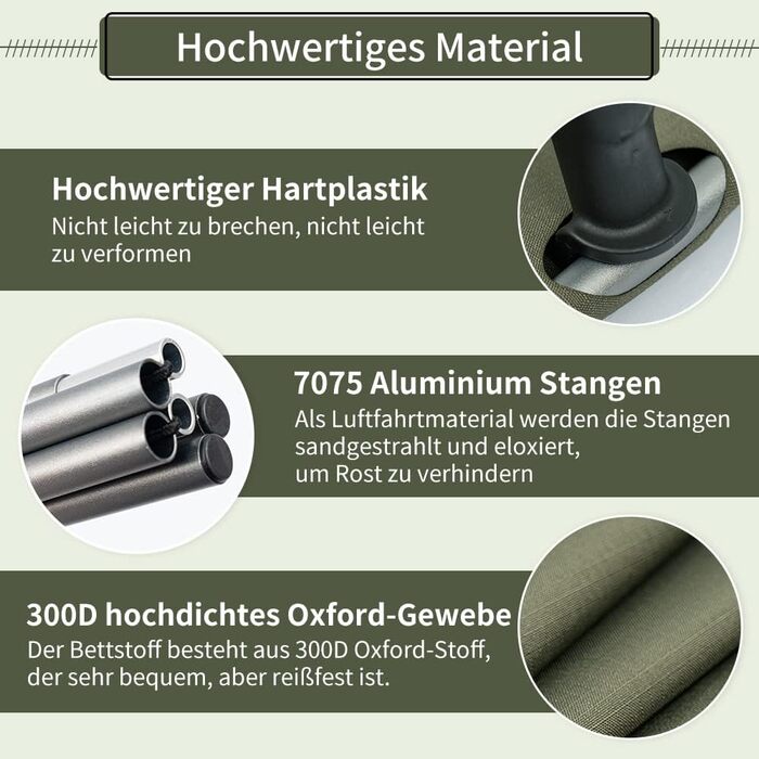 TOMOUNT Легке розкладне ліжко з алюмінію для кемпінгу - компактне, портативне, для відпочинку на природі, подорожей, пляжу (зелене)