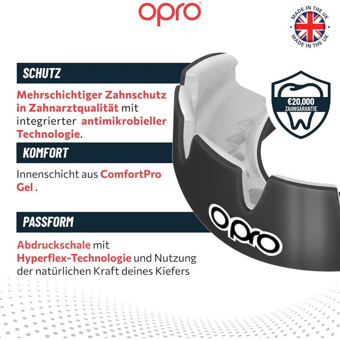 Капа для фіксованих брекетів OPRO – захист для боксу, єдиноборств, MMA, хокею та регбі – для дорослих та дітей від 10 років – миттєва адаптація – з гарантією стоматолога (чорно-біла)