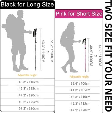 Трекінгові палиці Covacure, складані, алюмінієвий сплав 7075, для жінок, чорні, 110–130 см