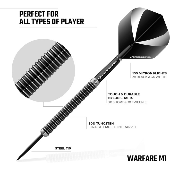 Дротики Darts Corner Warfare зі сталевим вістрям, стандартні та персоналізовані, модель M2, вага 21 г та 23 г