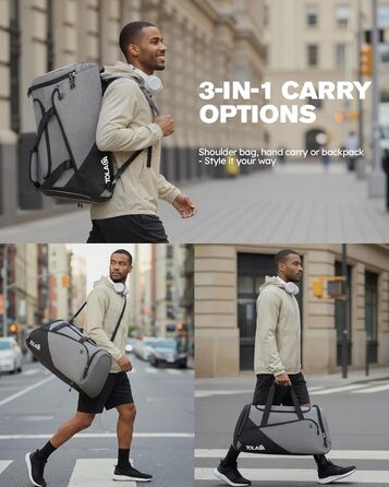 Спортивна сумка Tolaccea 47L з відділенням для взуття та мокрих речей - рюкзак, сумка для подорожей, фітнесу, тренувань (Сірий)