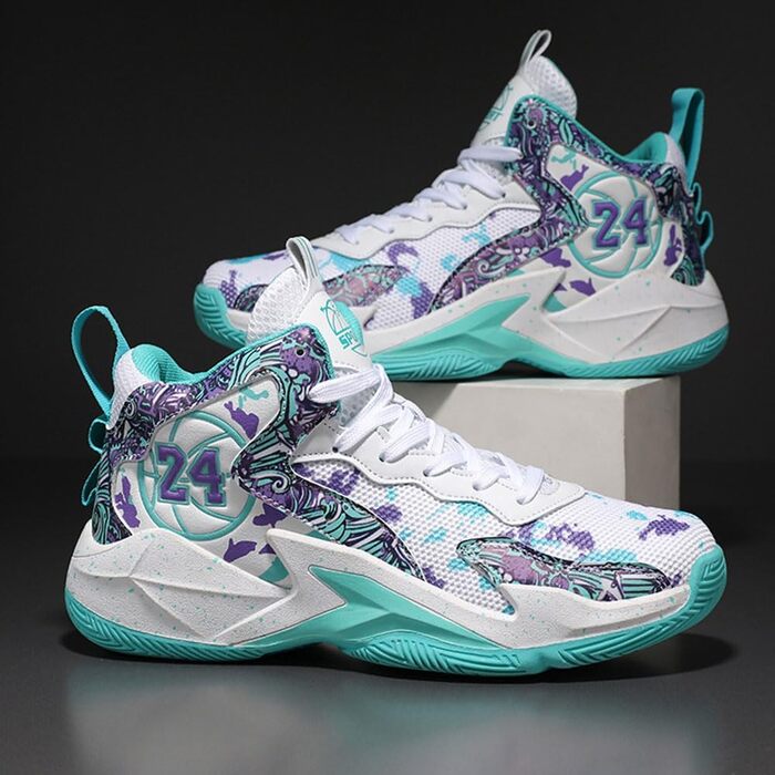 Баскетбольні кросівки для чоловіків та хлопчиків, високий верх, антиковзаюча підошва, спортивне взуття для осені/зими, розміри 35-45 EU, чорно-білі (42 EU, зелено-білі)