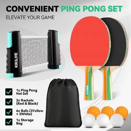 Набір для настільного тенісу з висувною сіткою, 2 ракетки, 6 м'ячів та сумка – портативний набір для гри в приміщенні та на вулиці, ідеальний для сім'ї, відпочинку та тренувань. Кольори: синій+зелений (чорний+червоний)