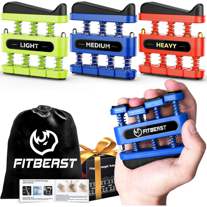 FitBeast Fingerkrafttrainer: Набір для тренування пальців, 4 шт. (3 шт.) – для музикантів, скелелазів, покращення сили та вправності