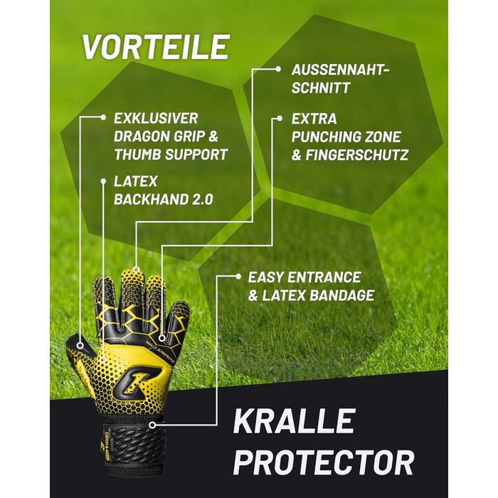 Дитячі воротарські рукавички CATCH & KEEP® Protector з посиленим захистом пальців, преміум якість, жовті, розмір 3